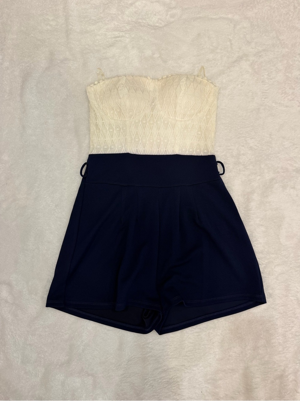 Rue21 Cream & Navy Strapless Romper